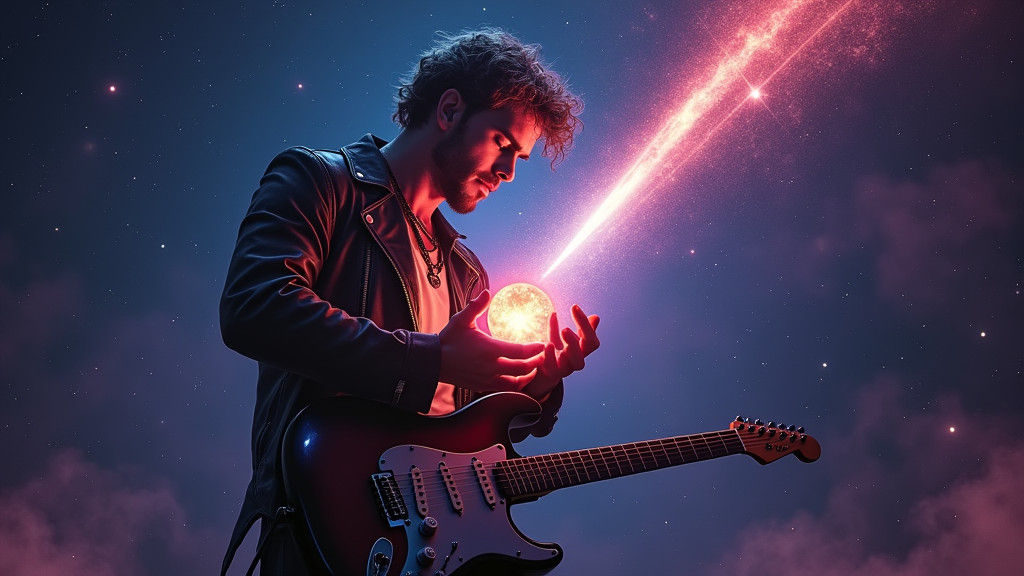 Rock Star's Cosmic Symphony: Cyberpunk Stage Presence