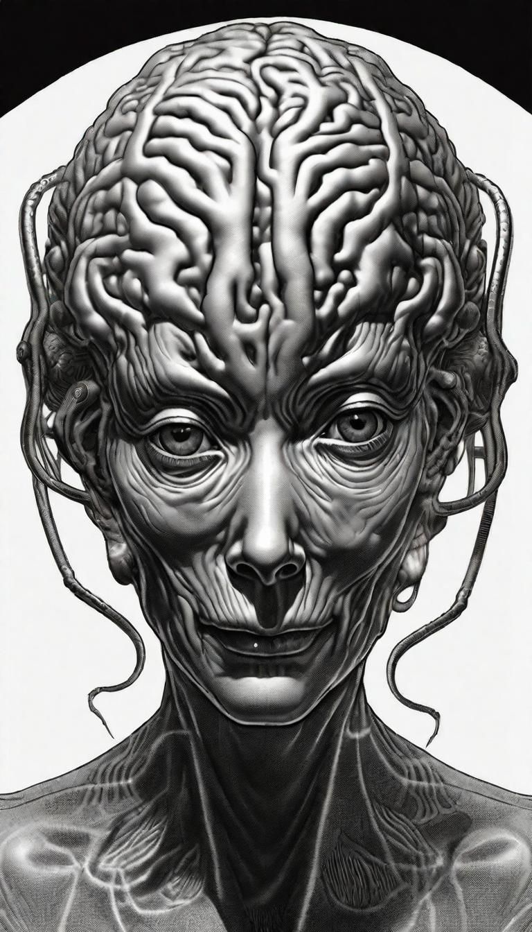 Creepy Brain Humanoid Monster in Manga Style