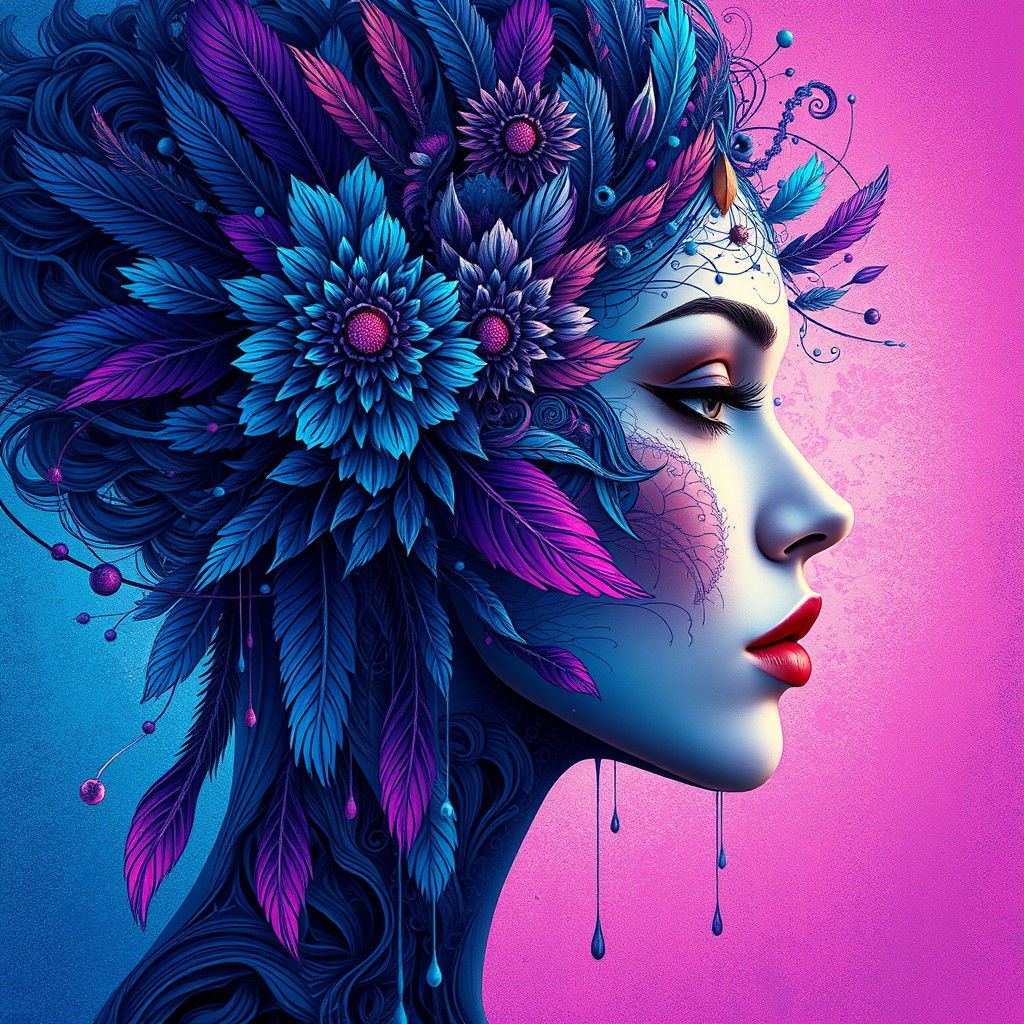 Vibrant Digital Portrait with Abstract Ornate Elements