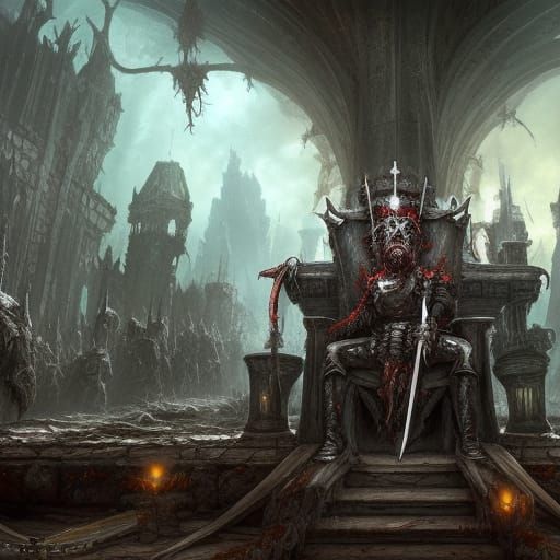 Rotting Zombie Knight on Skull Throne