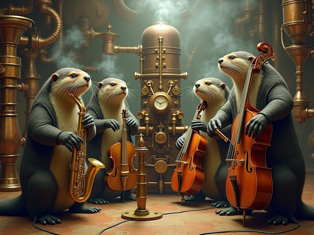 Otter Musicians Play Jazz on Steampunk Engine