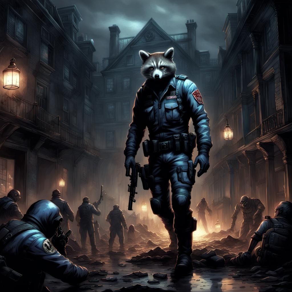 Horror Art Raccoon City in Gustave Doré Style