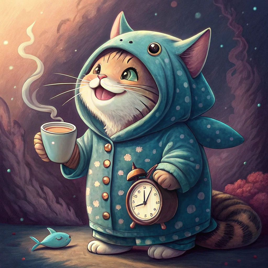 Cute Cat Mascot in Whale Pajamas: Fantasy Art