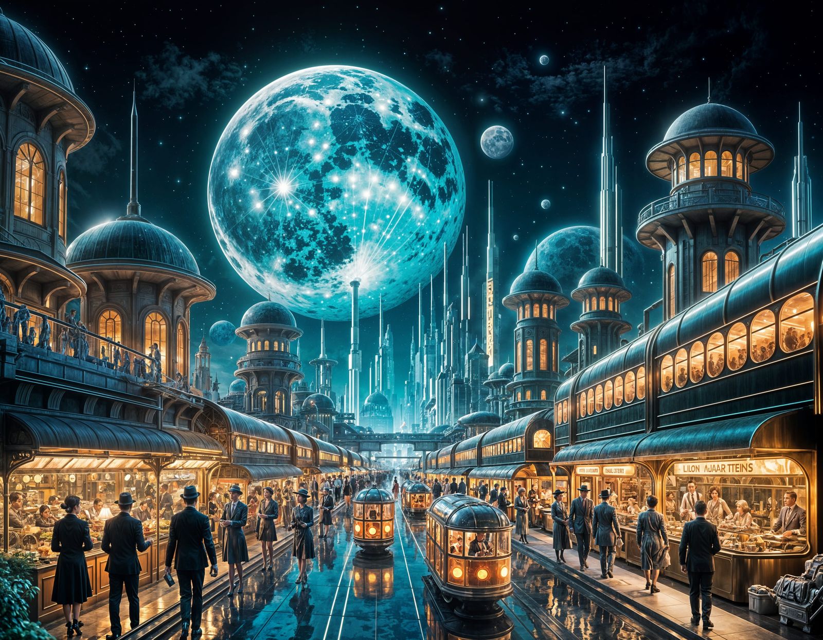 Retrofuturistic Lunar Utopia in Art Deco Style