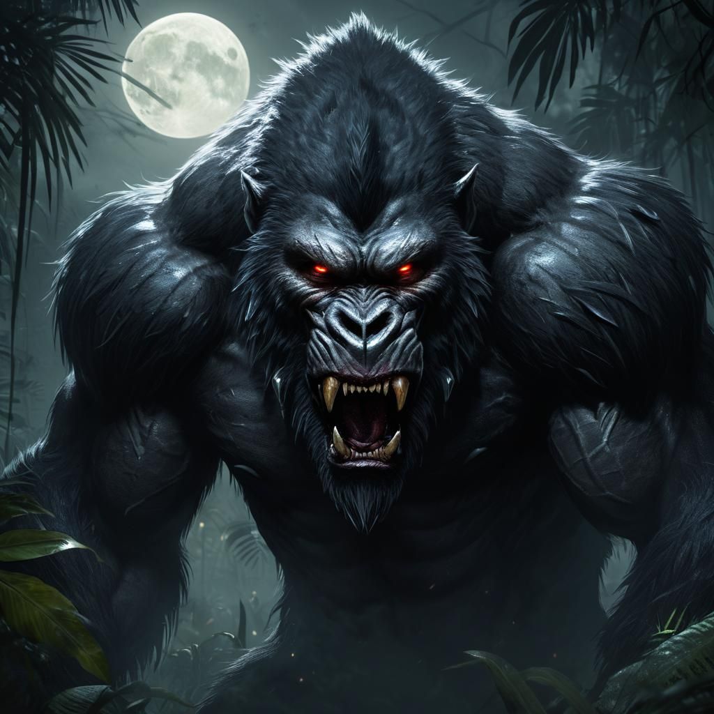 Muscular Lycan-Gorilla Hybrid in Dark Fantasy Art