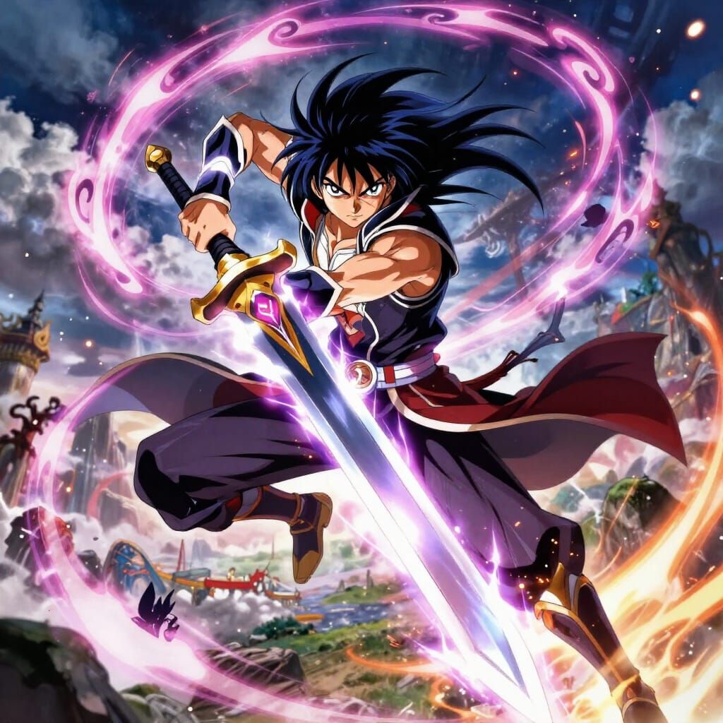 Anime Warrior in Dynamic Pose with Glowing Sword