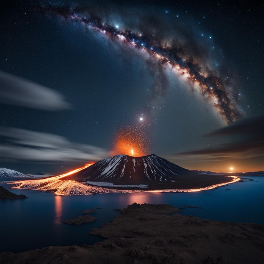 Icelandic Volcano Under the Milky Way