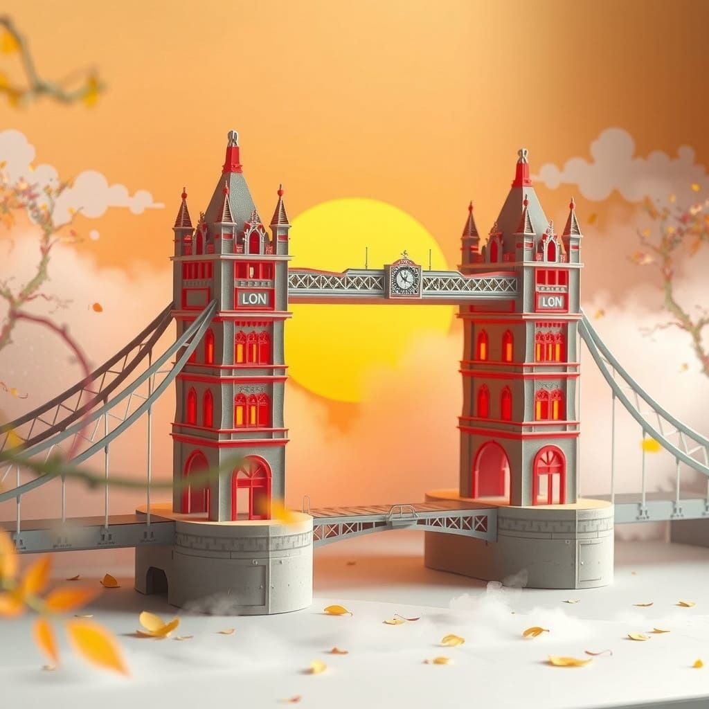 London Bridge Papercraft in Misty Autumn Sunrise