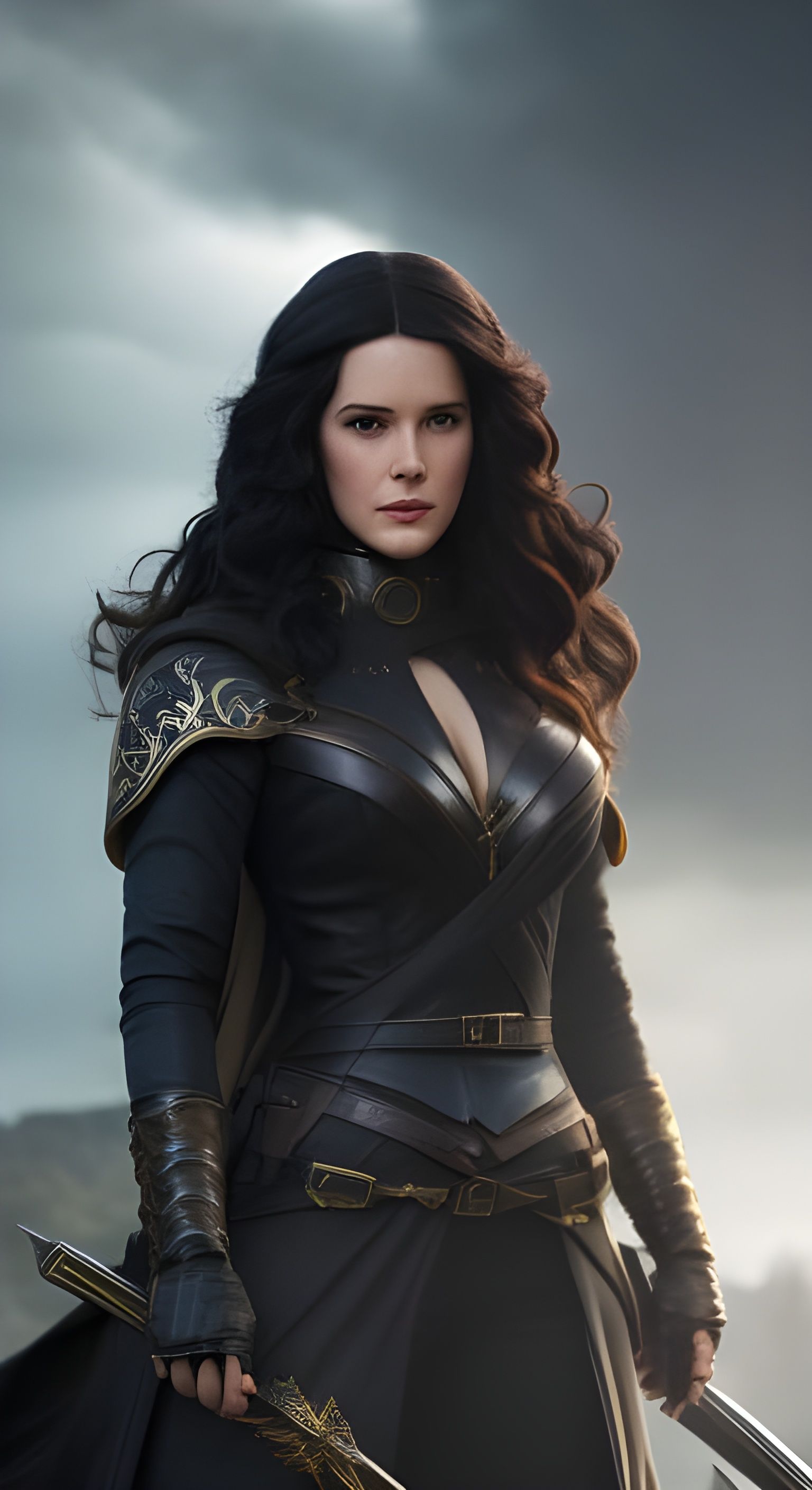 Yennefer in Iron Armor: Hyperrealistic Digital Illustration