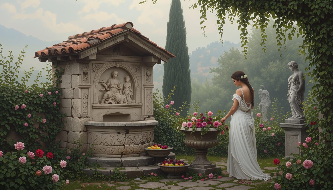 Roman Woman in Misty Garden Oil Painting