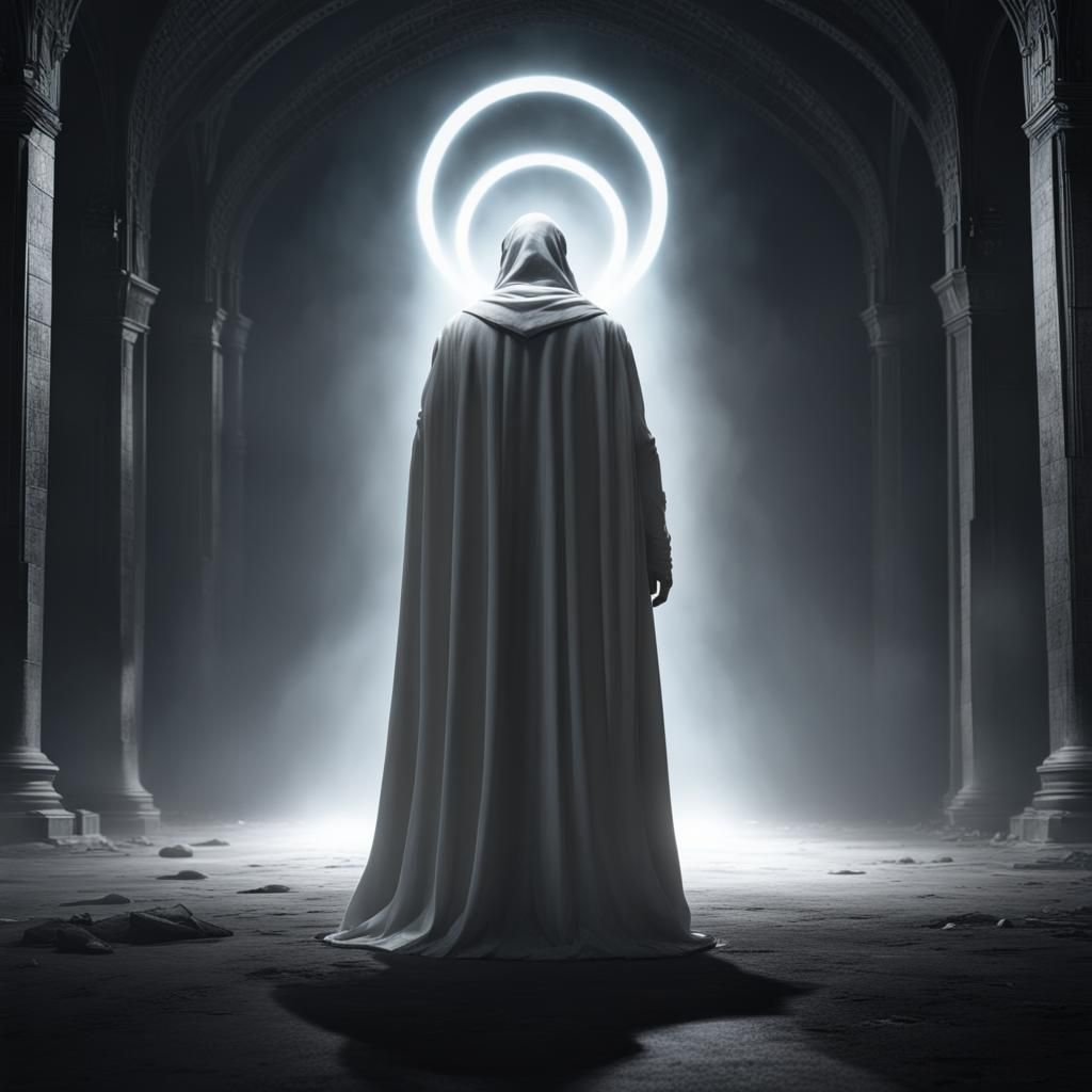 Man in White Cloak with Glowing Halo