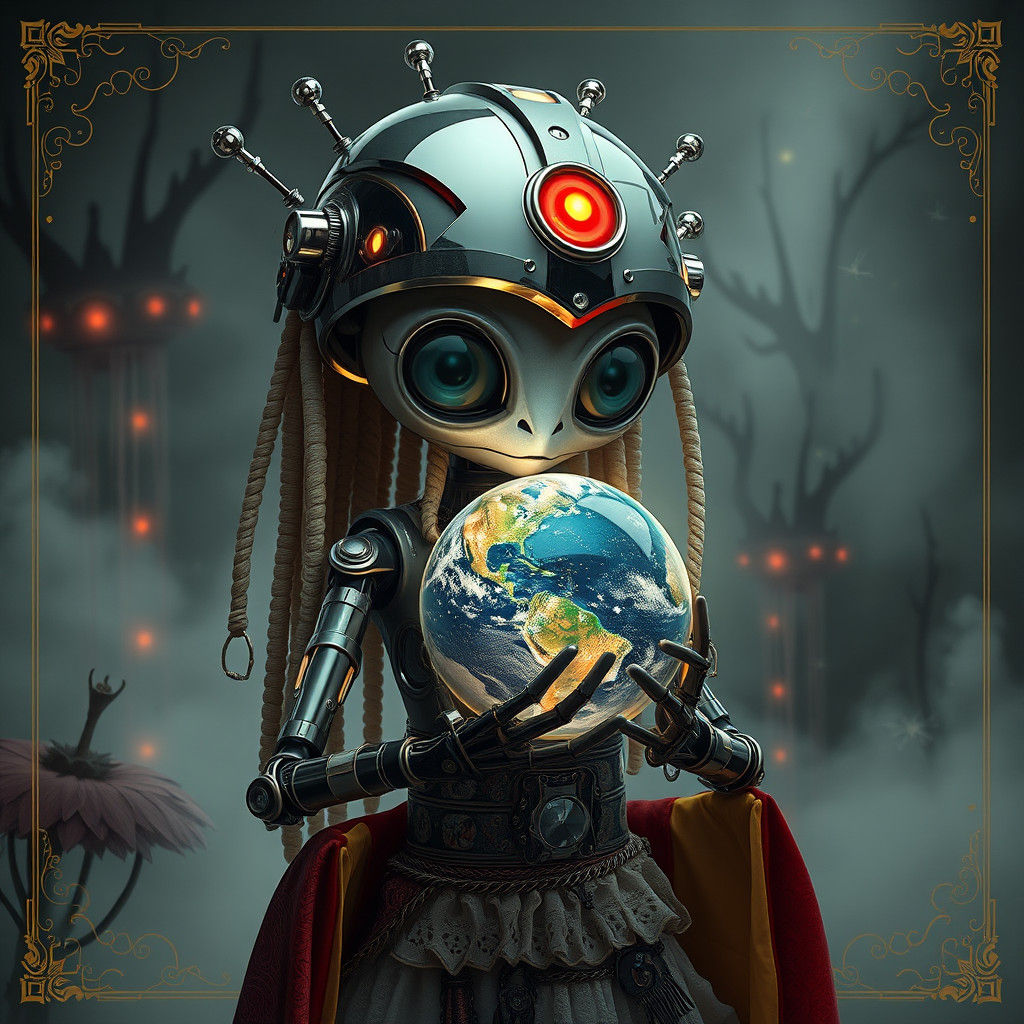 Alien Robot Shaman in HarlequinPunk Style