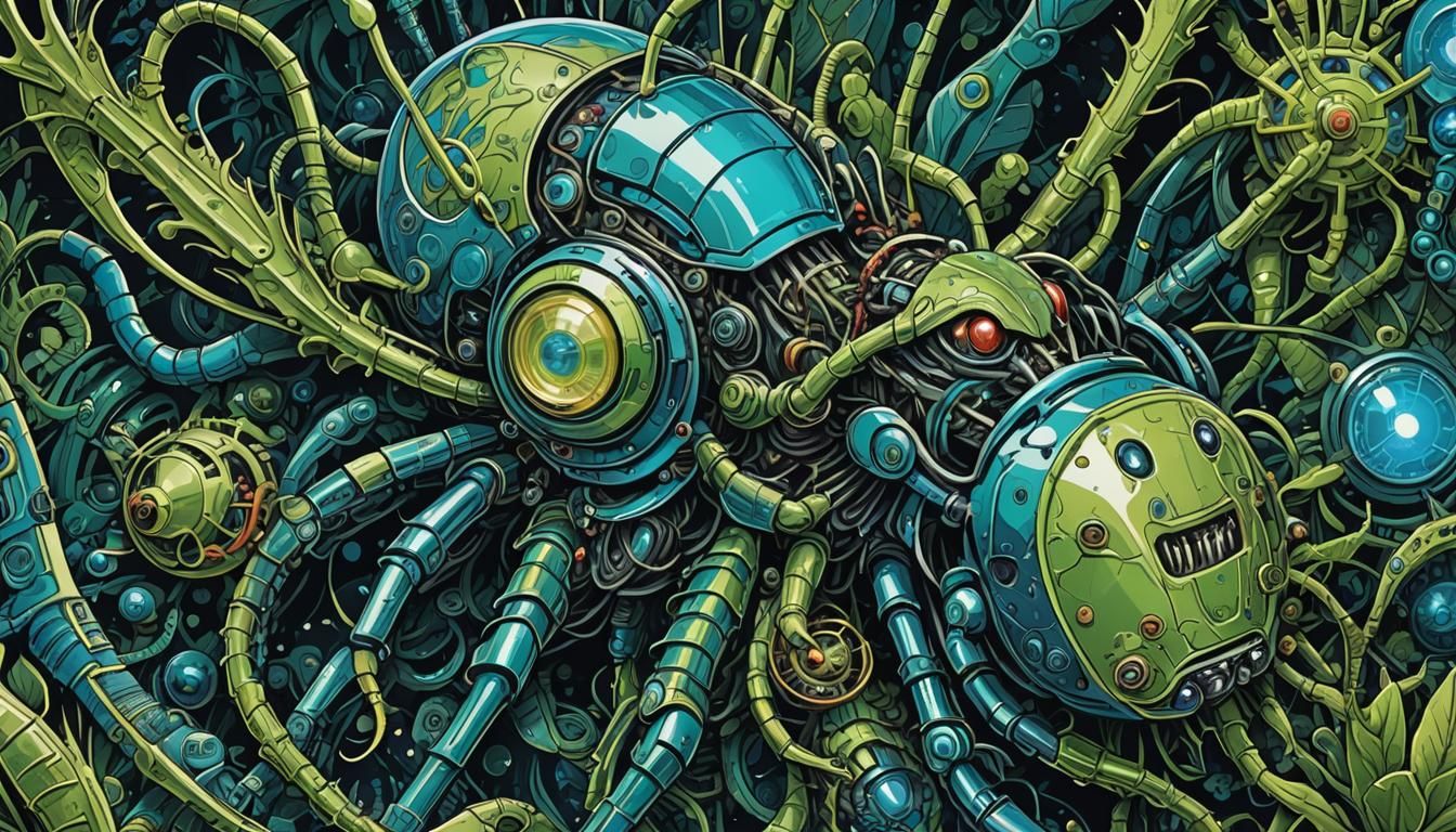 Intricate Robot Insect in Polish Comic Style