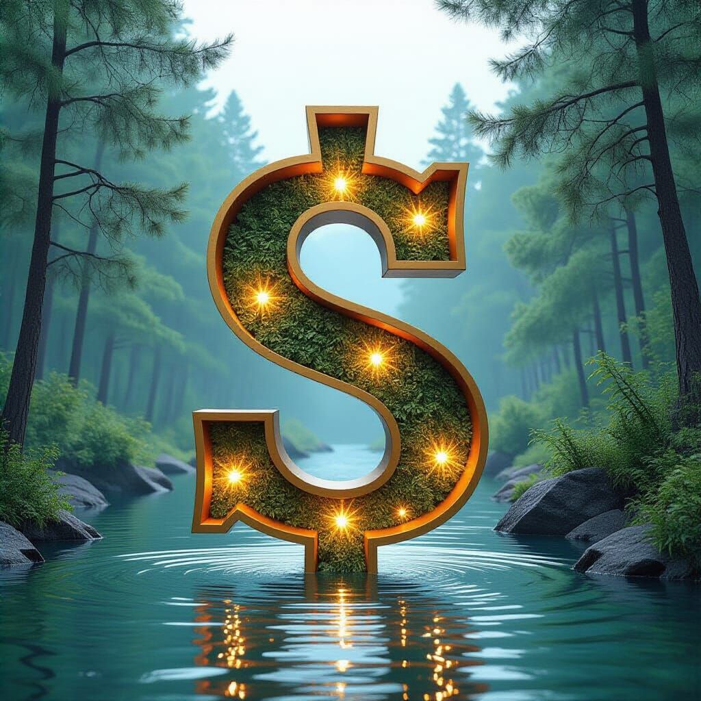 Neon Art S Monogram on Mint Green Background