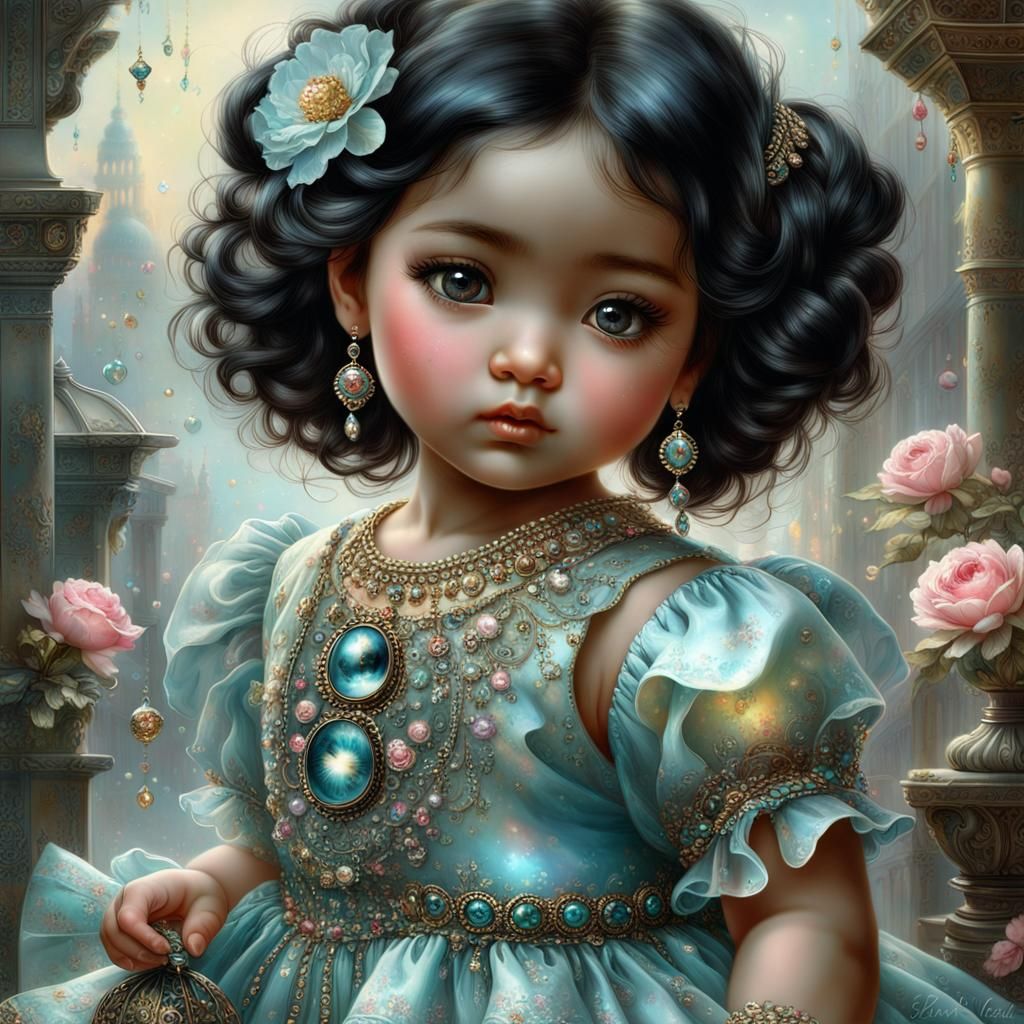 Asian Baby Girl Portrait with Broken Glass Effect