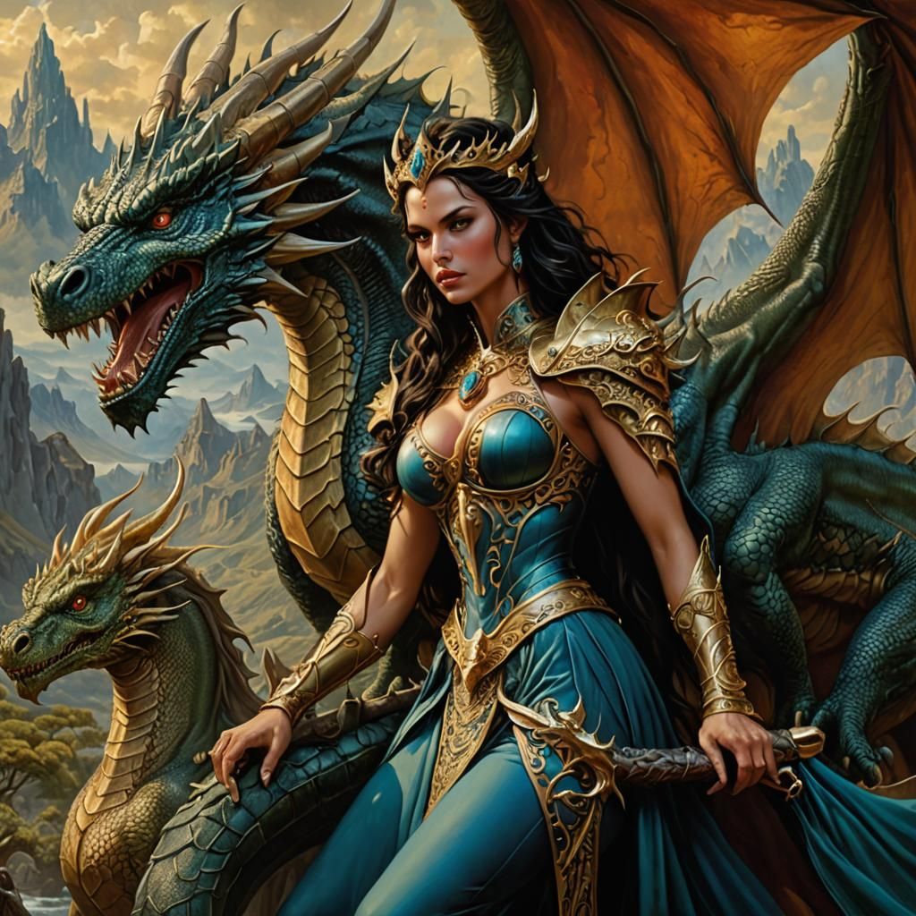 Beautiful Dragon Queen in Fantasy Art Style