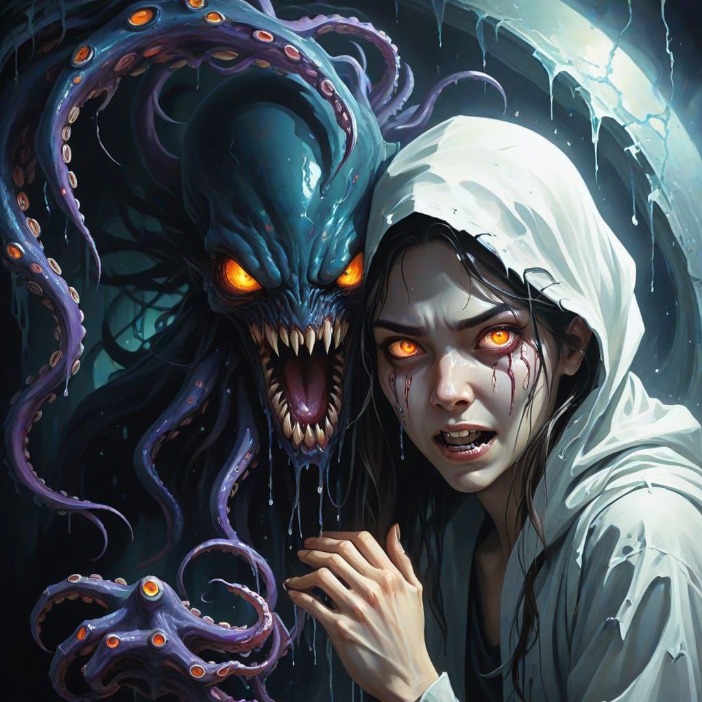 Cosmic Entity Ruling Universe in Dark Fantasy Oil Painting