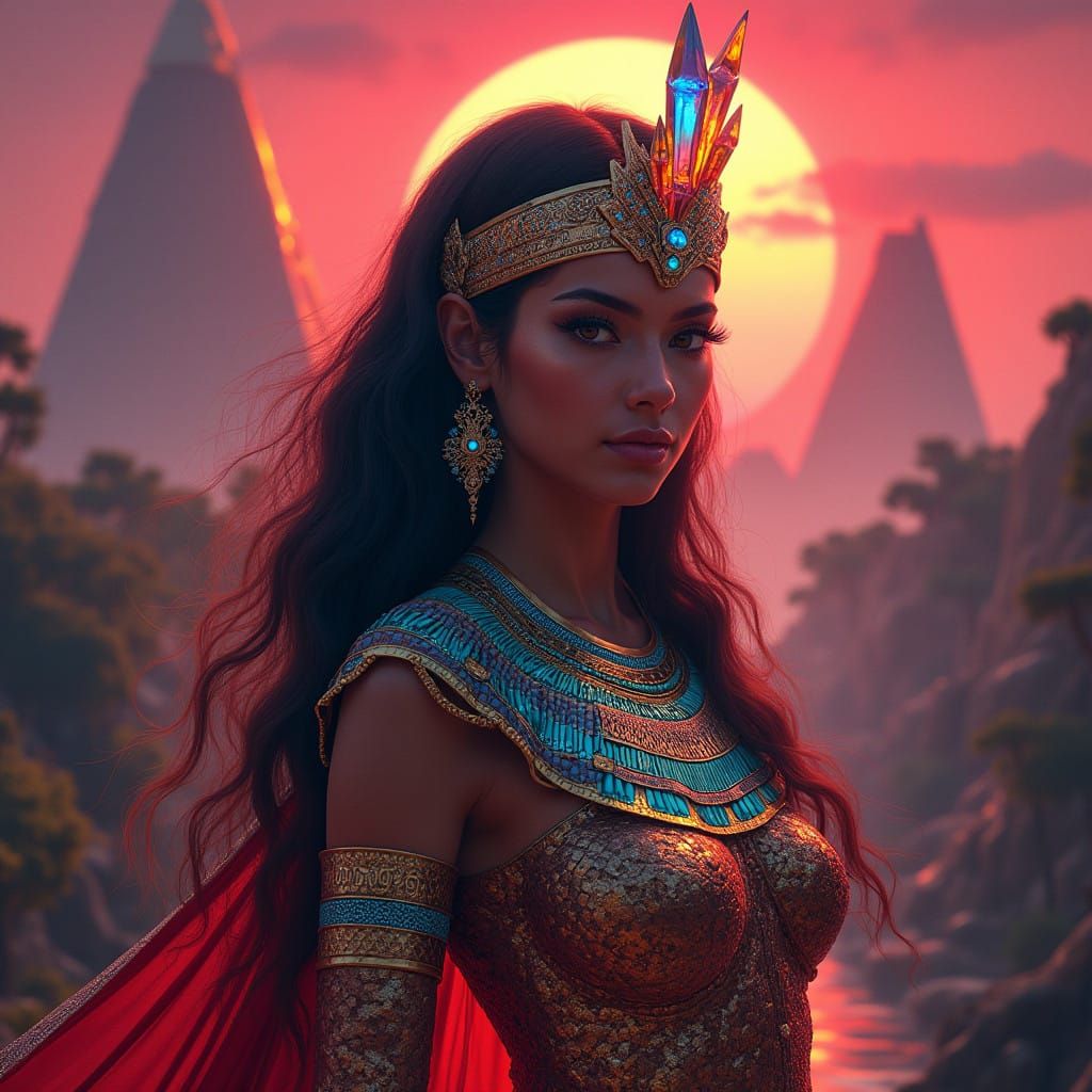Egyptian Goddess in Neon Egyptian City