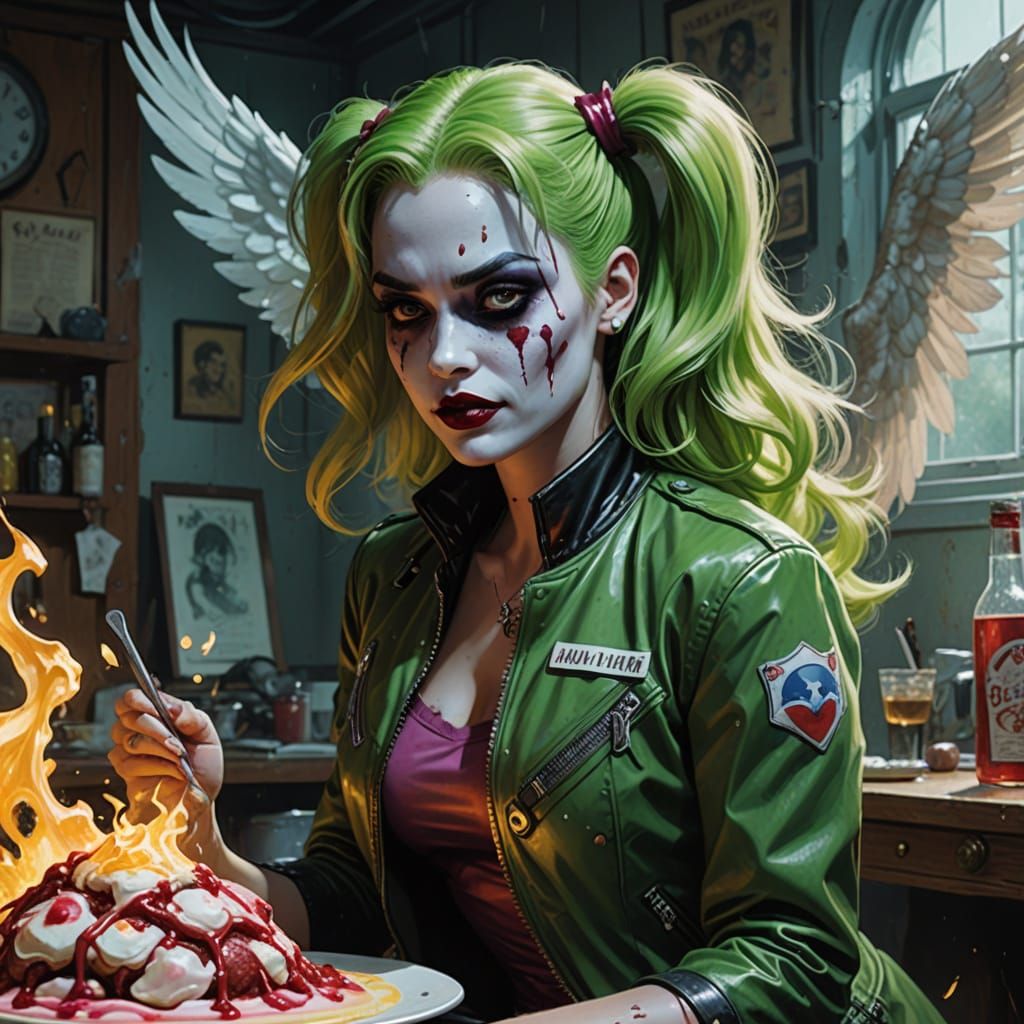 Pretty Angel in Bloody Disarray, HDR Photorealistic Scene