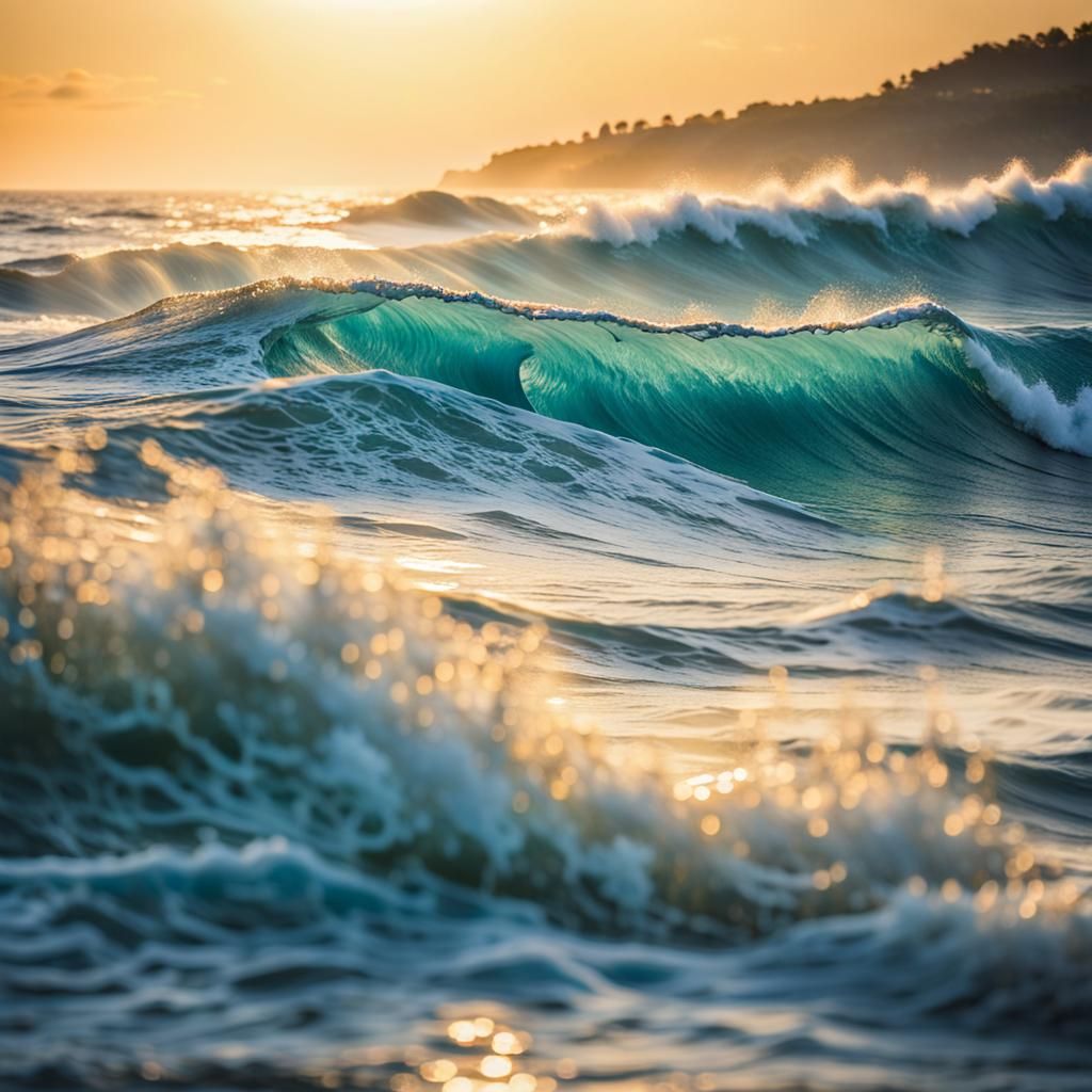 Blue Waves Crashing on Shoreline Photography