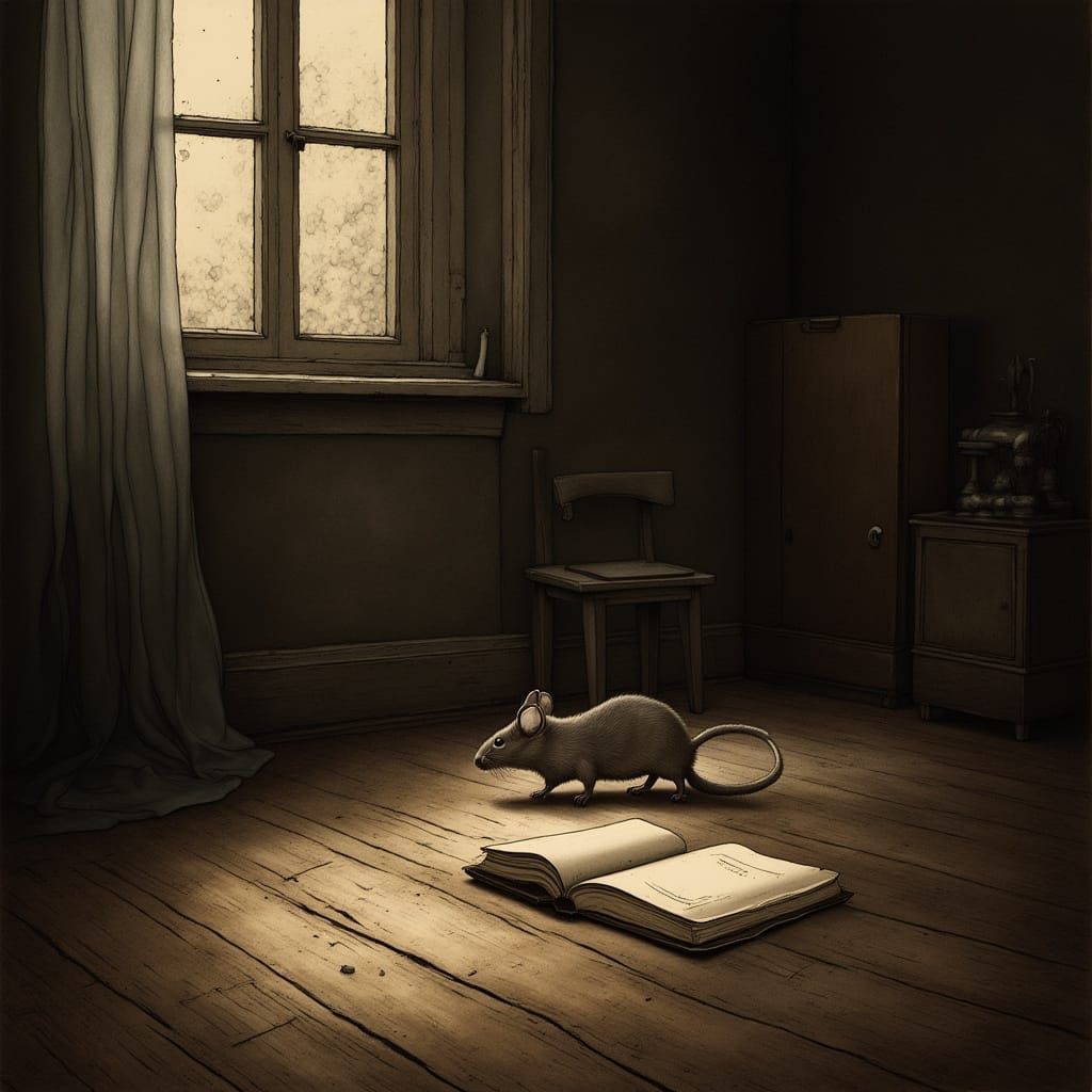 Mouse Exploring Cozy Home in Realistic Painterly Style