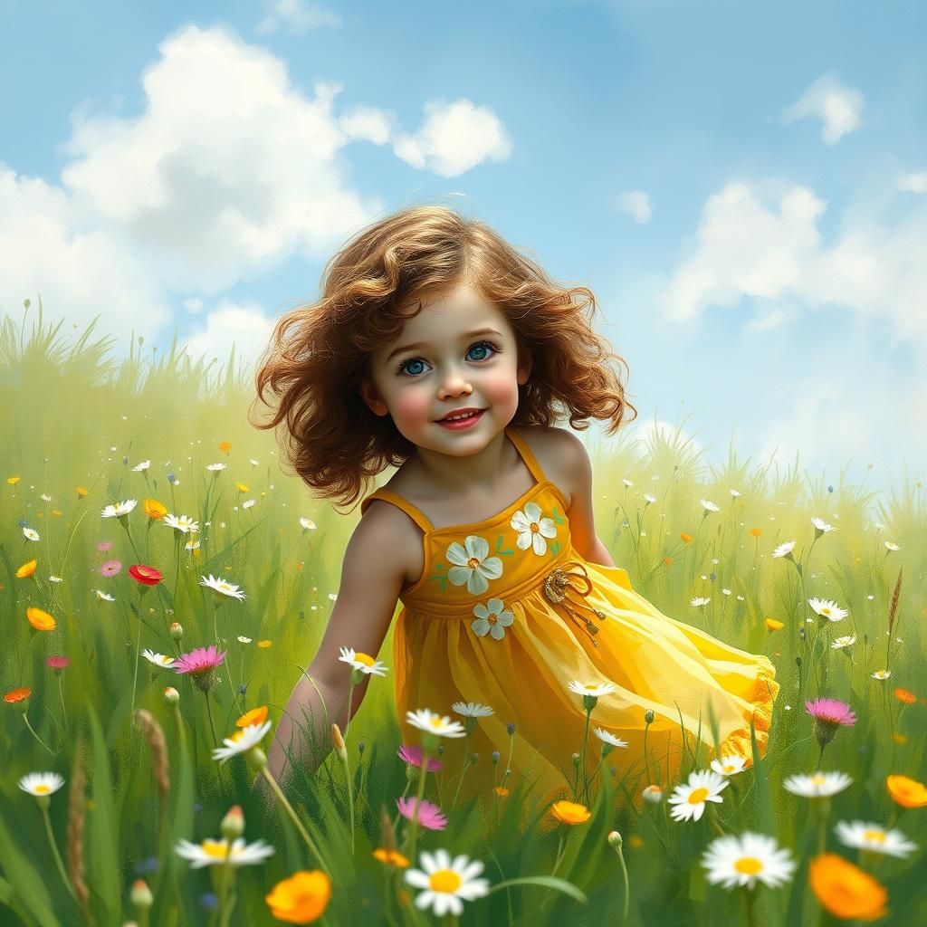 Girl in Meadow, Impressionist Style