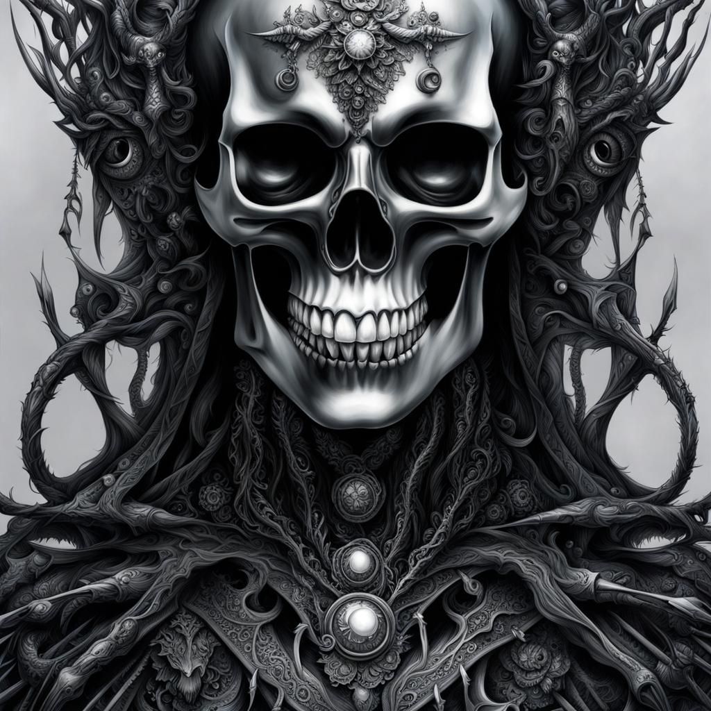 Demonic Steampunk Skeleton with Crystal Tattoos