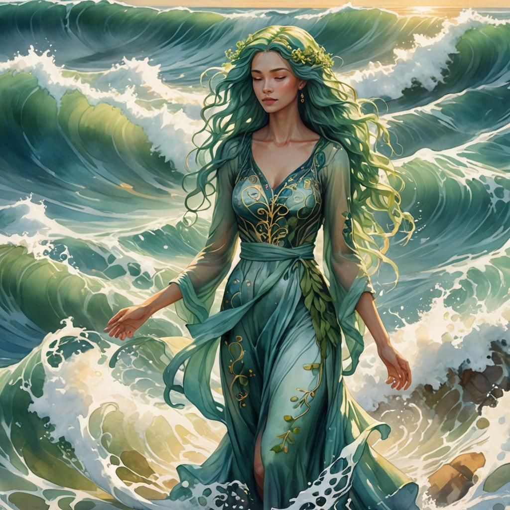 Earth Personified as Woman in Watercolor Style