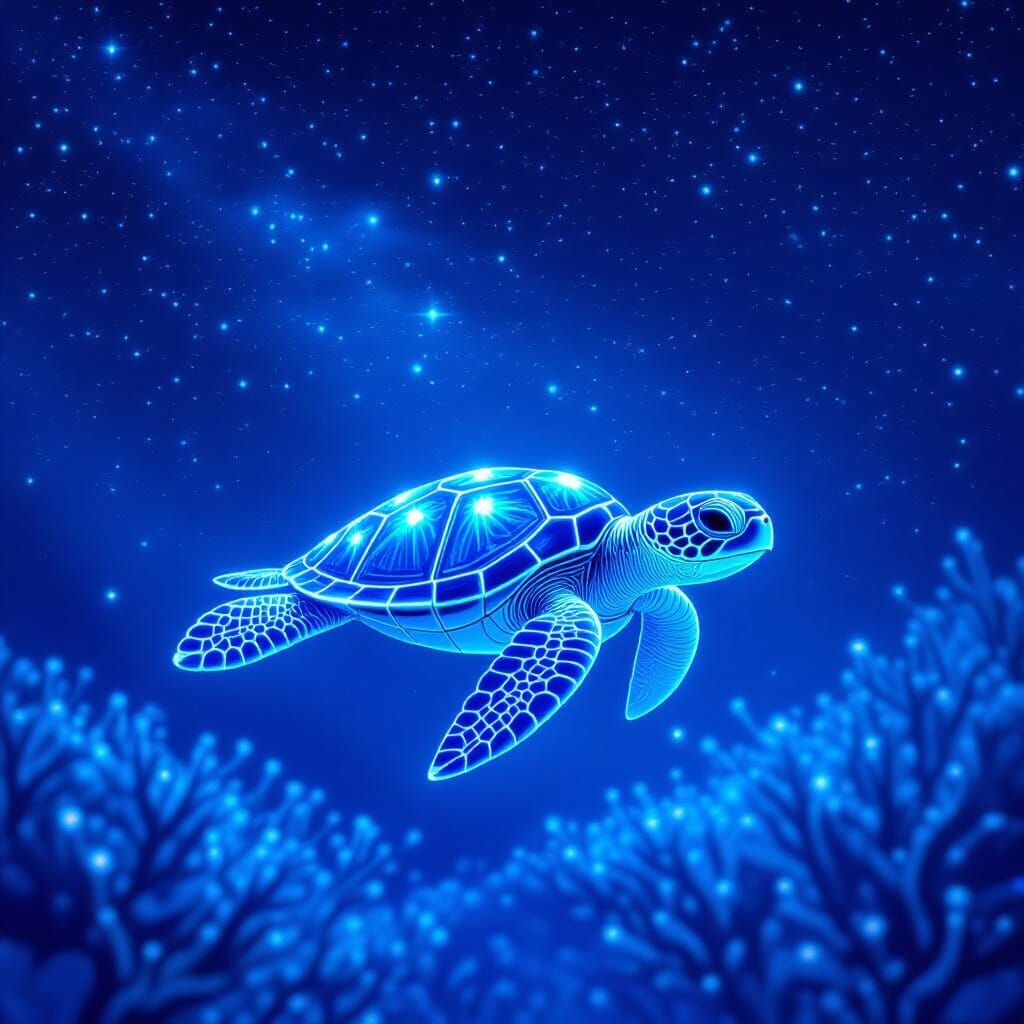 Crystal Baby Turtle Under Starry Night Sky