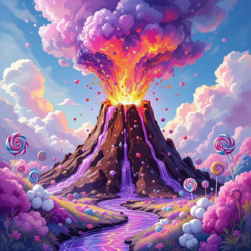 Chocolate Volcano Eruption in Whimsical Style