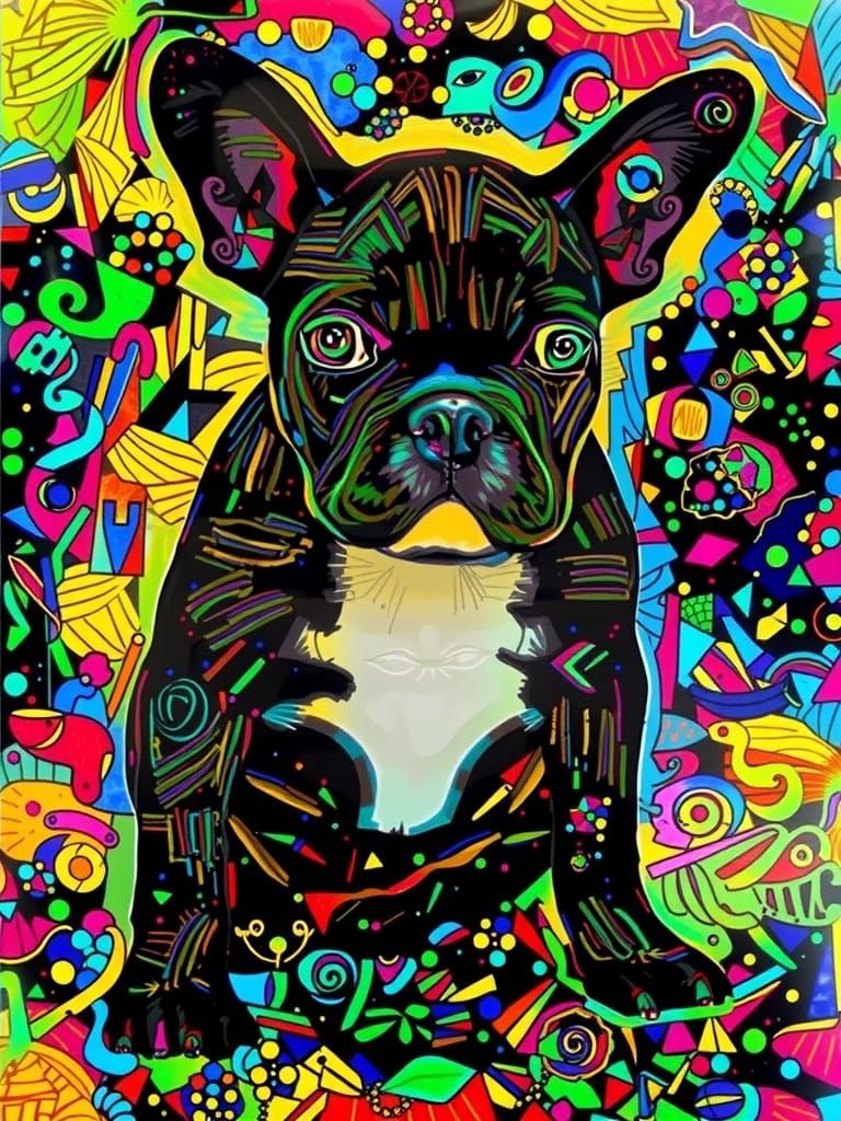 Bulldog Cubist Artwork in Vibrant Colors