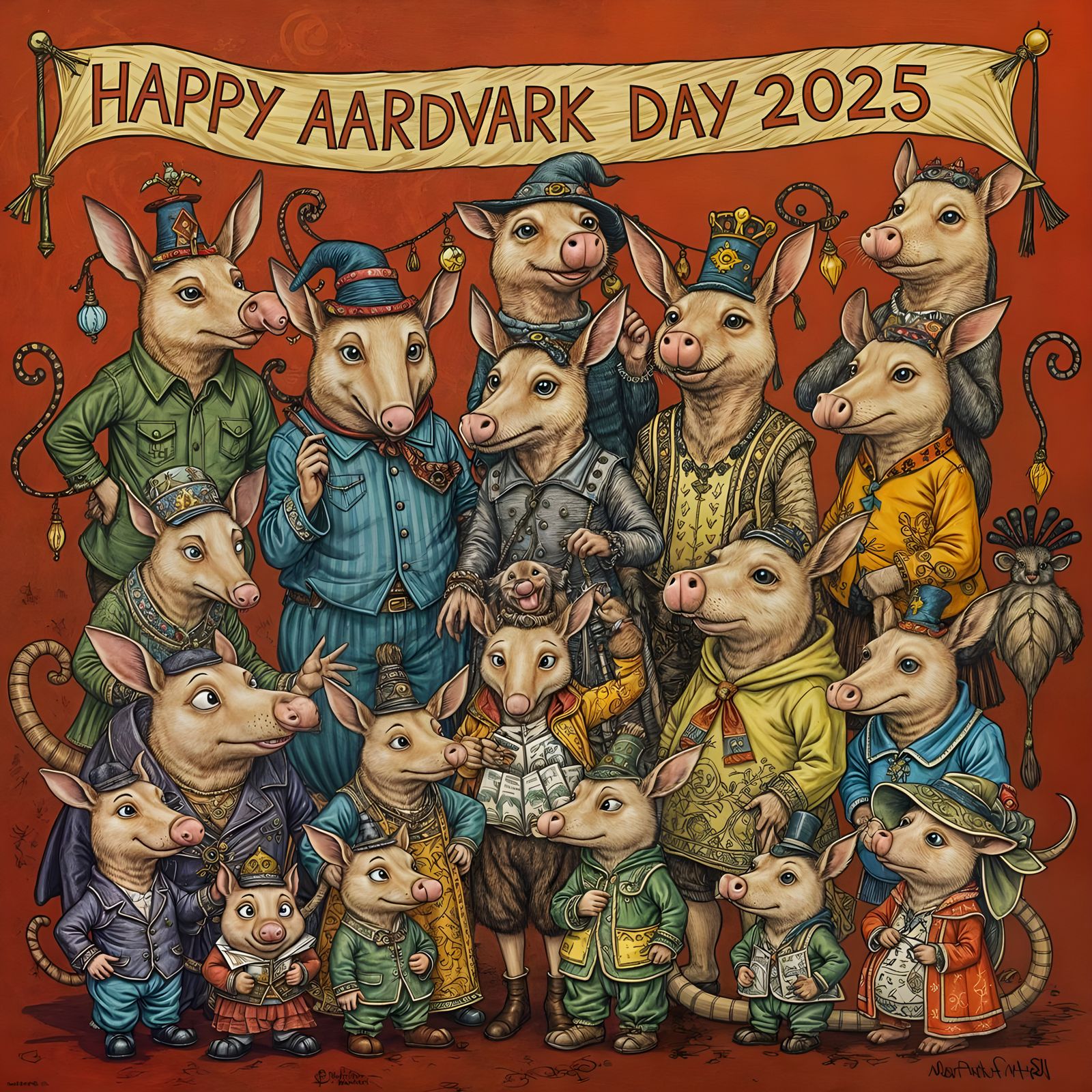 Whimsical Aardvarks Celebrate "Happy Aardvark Day 2025"