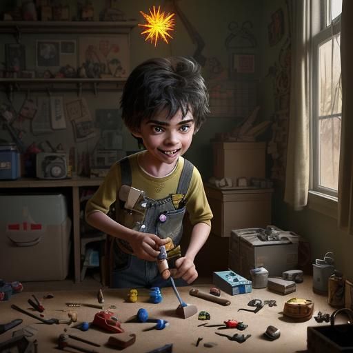 Style: Pixar's Toy Story

Subject: A chaotic scene inside a ...