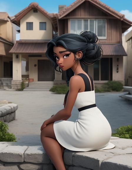 Girl on Ledge with Boy Walking By