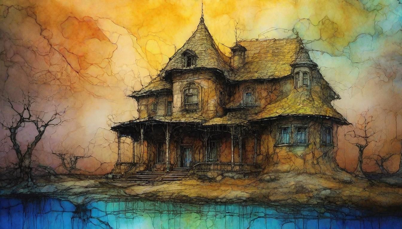 Futuristic House in Alcohol Ink Style