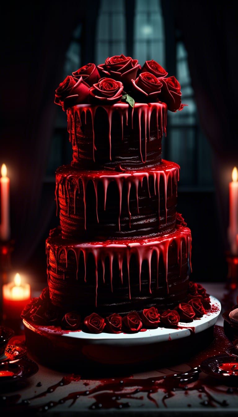 Satanic Horror Wedding Cake with Oozing Blood
