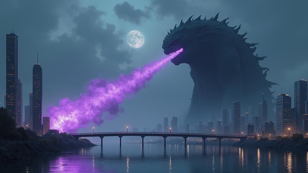 Kaiju's Gothic Firestorm Over the Dystopian City