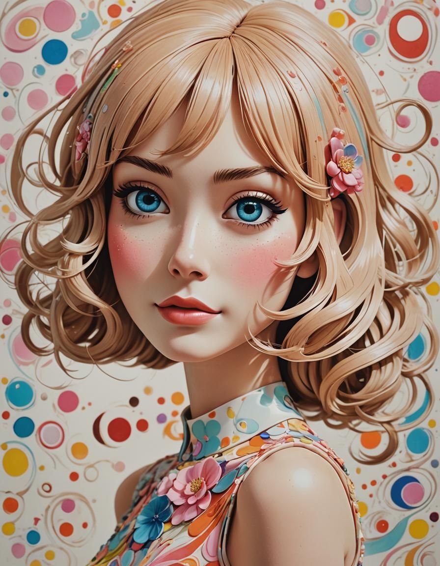 Kawai Girl in Sixties Art Poster Style