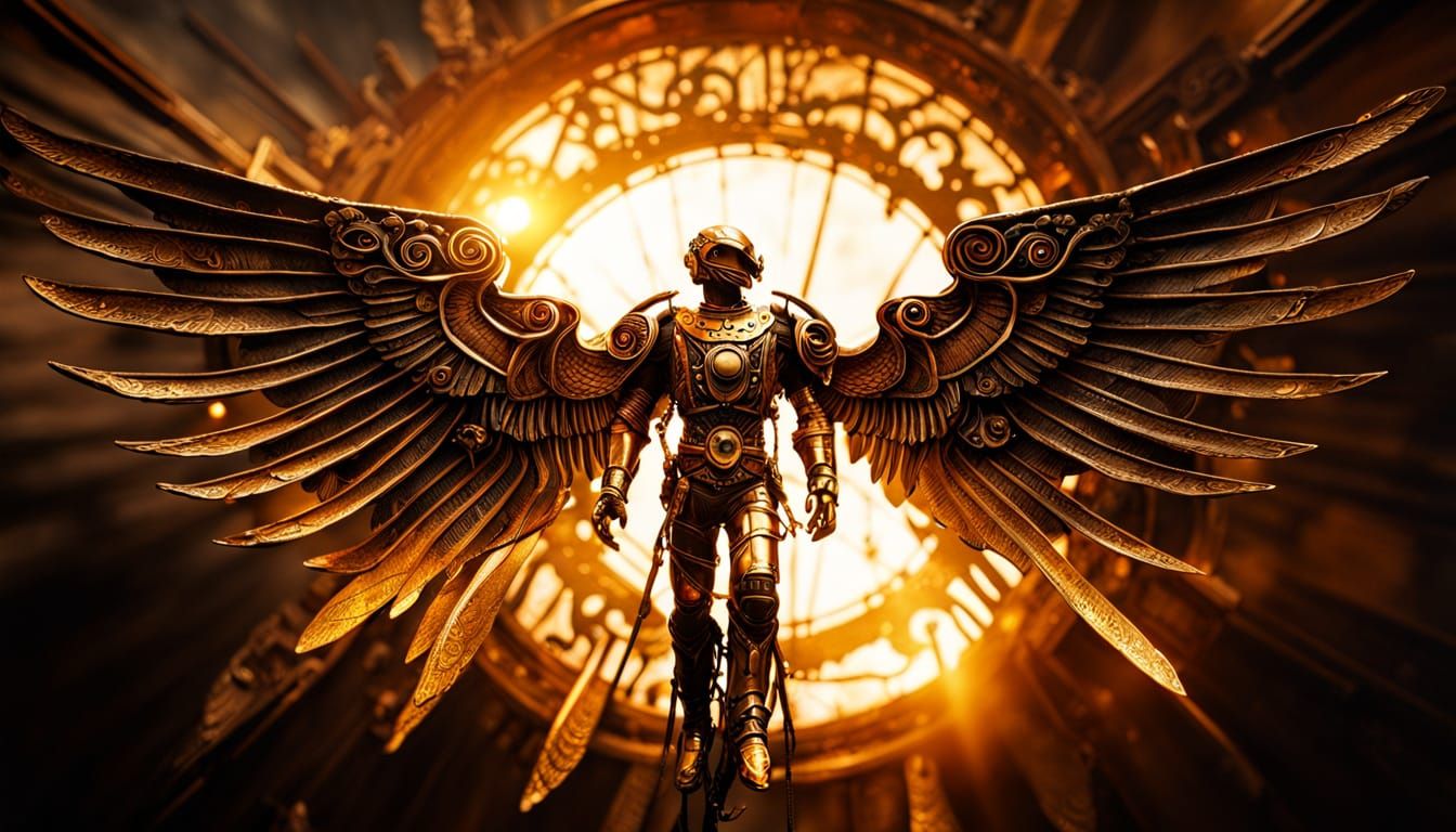 Icarus' Steampunk Flight: Industrial Gothic Art