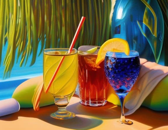 Tropical Paradise Resort Sparkling Pool Painting