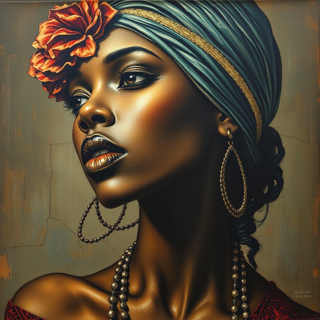 Fantasy Oil Portrait of African Woman in Flapper Dress