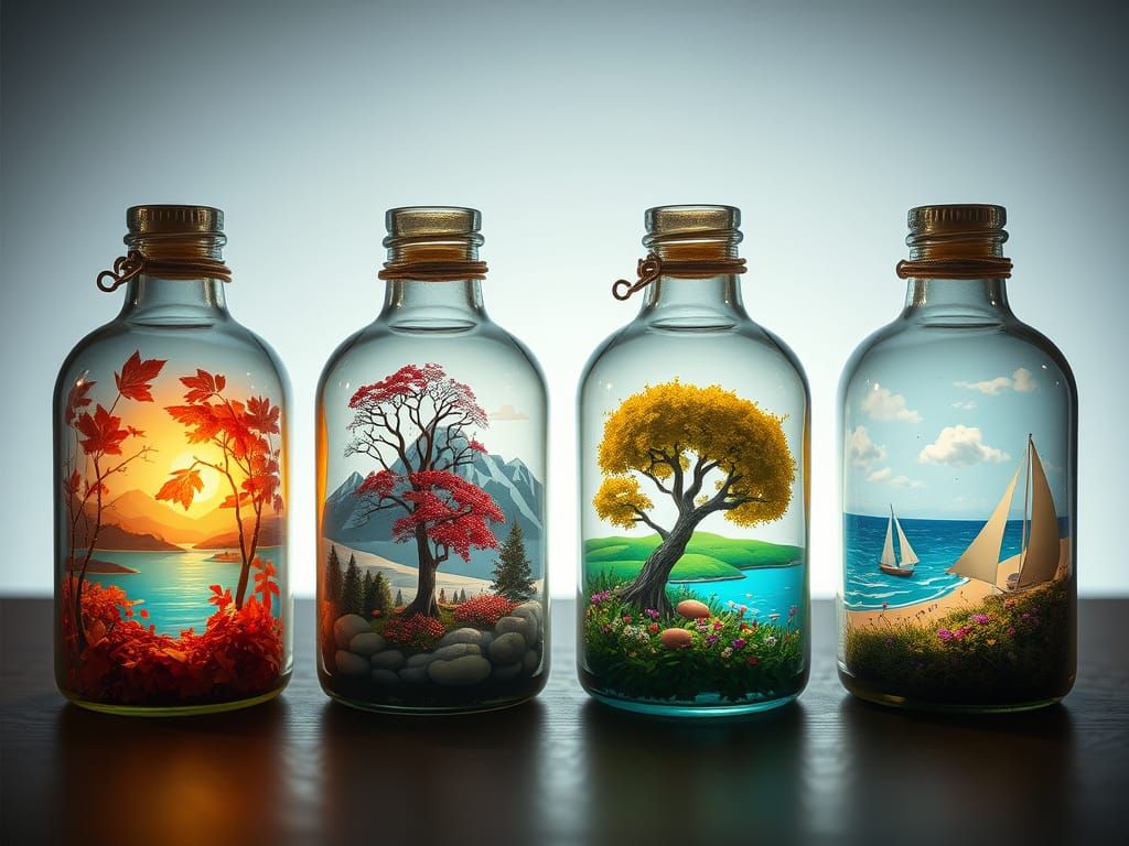 Four Seasons in Whimsical Glass Bottles