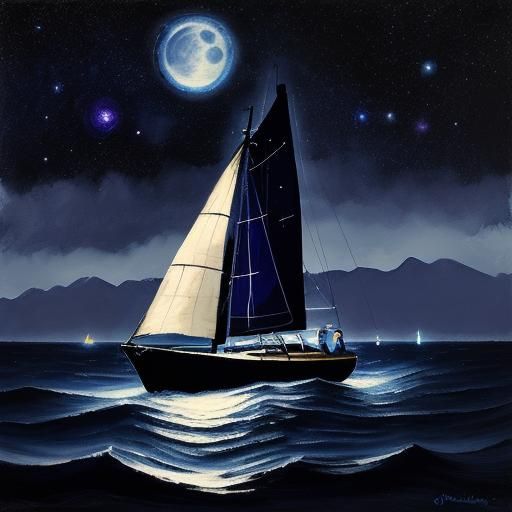 Sailboat to the Moon in Expressionist Style