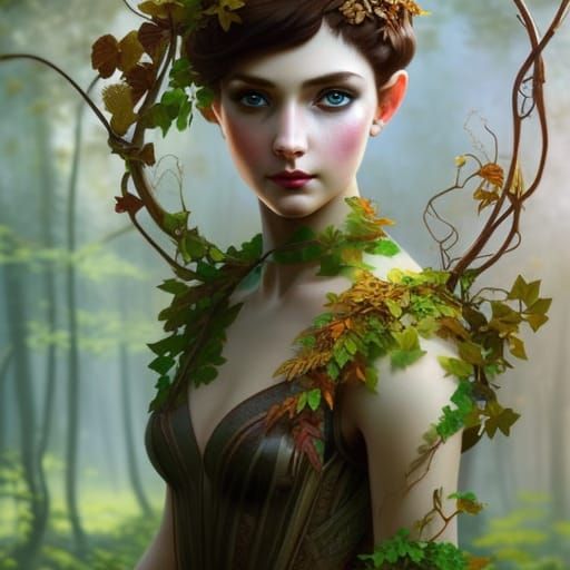 Mushroom Fairy Portrait in Hyperdetailed Art Nouveau Style