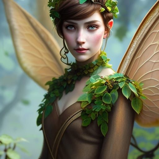 Mushroom Fairy Portrait in Art Nouveau Style