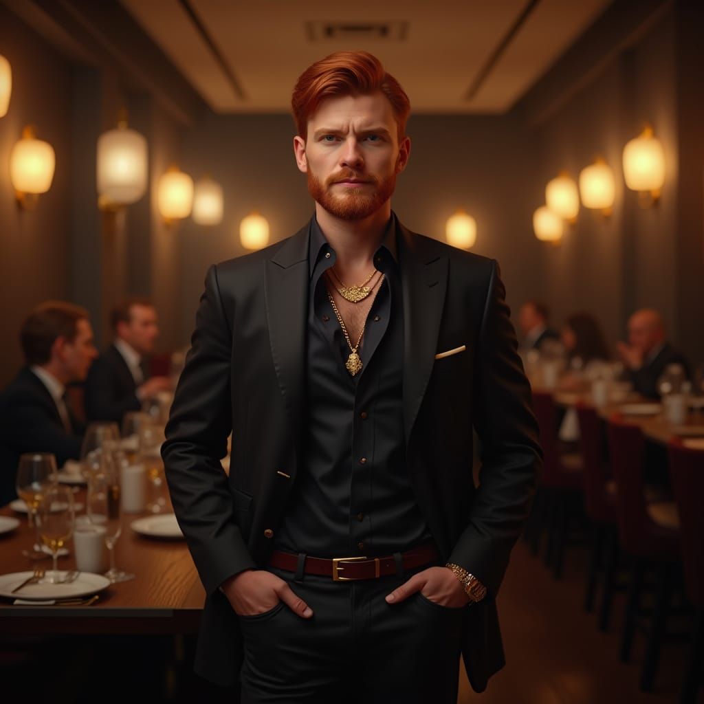 Red Haired Man in Upscale Restaurant Evening