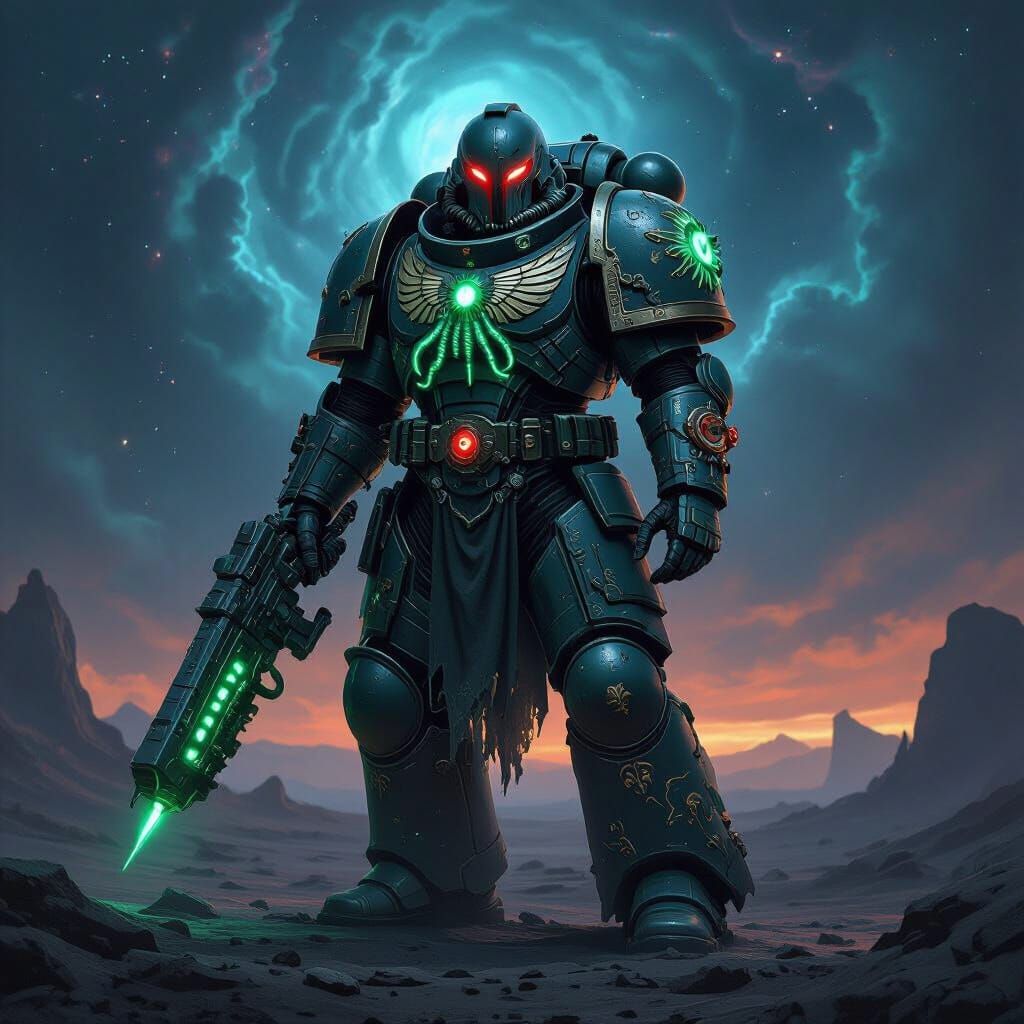 Cosmic Horror Space Marine in Dark Fantasy Style
