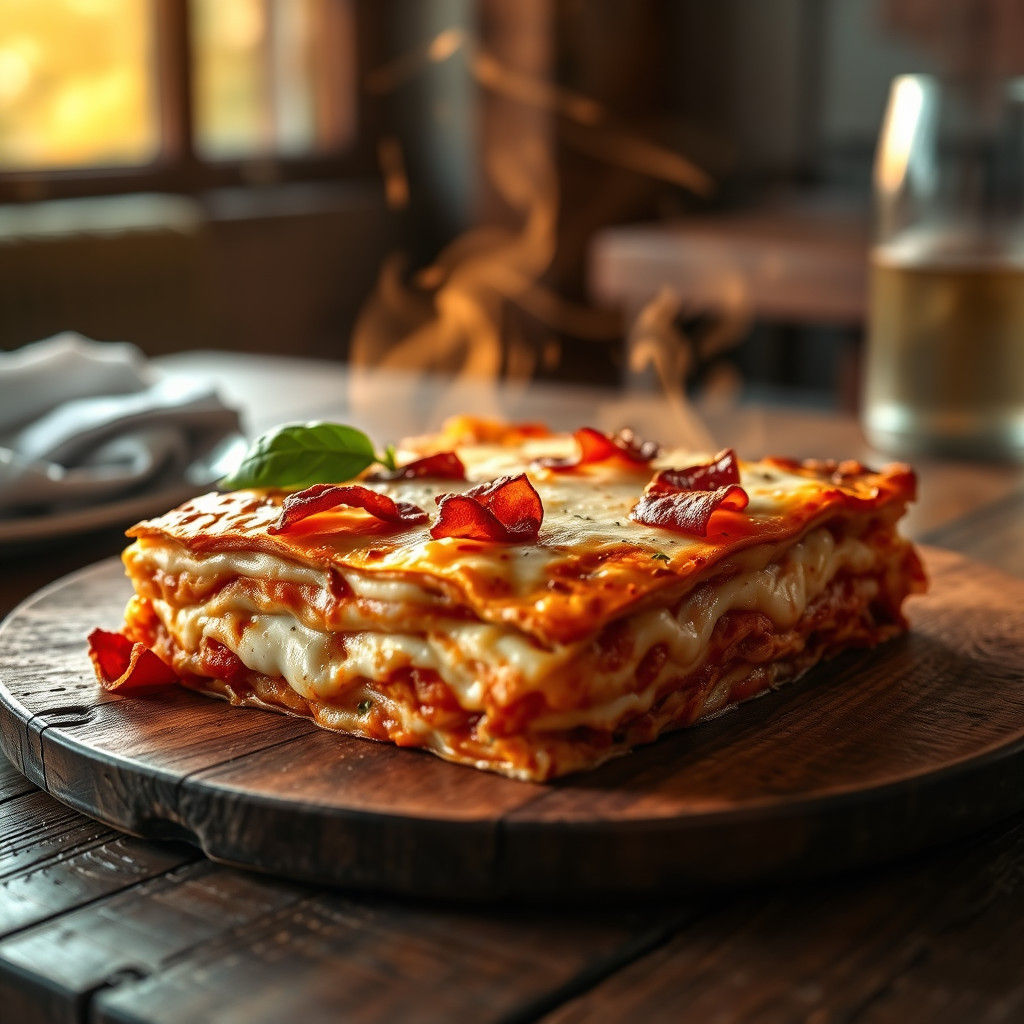 Savory Four Cheese Lasagna with Crispy Bacon