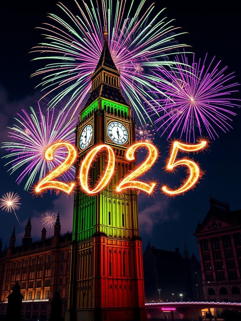 Vibrant Fireworks Surround Big Ben in a Radiant 2025 Display