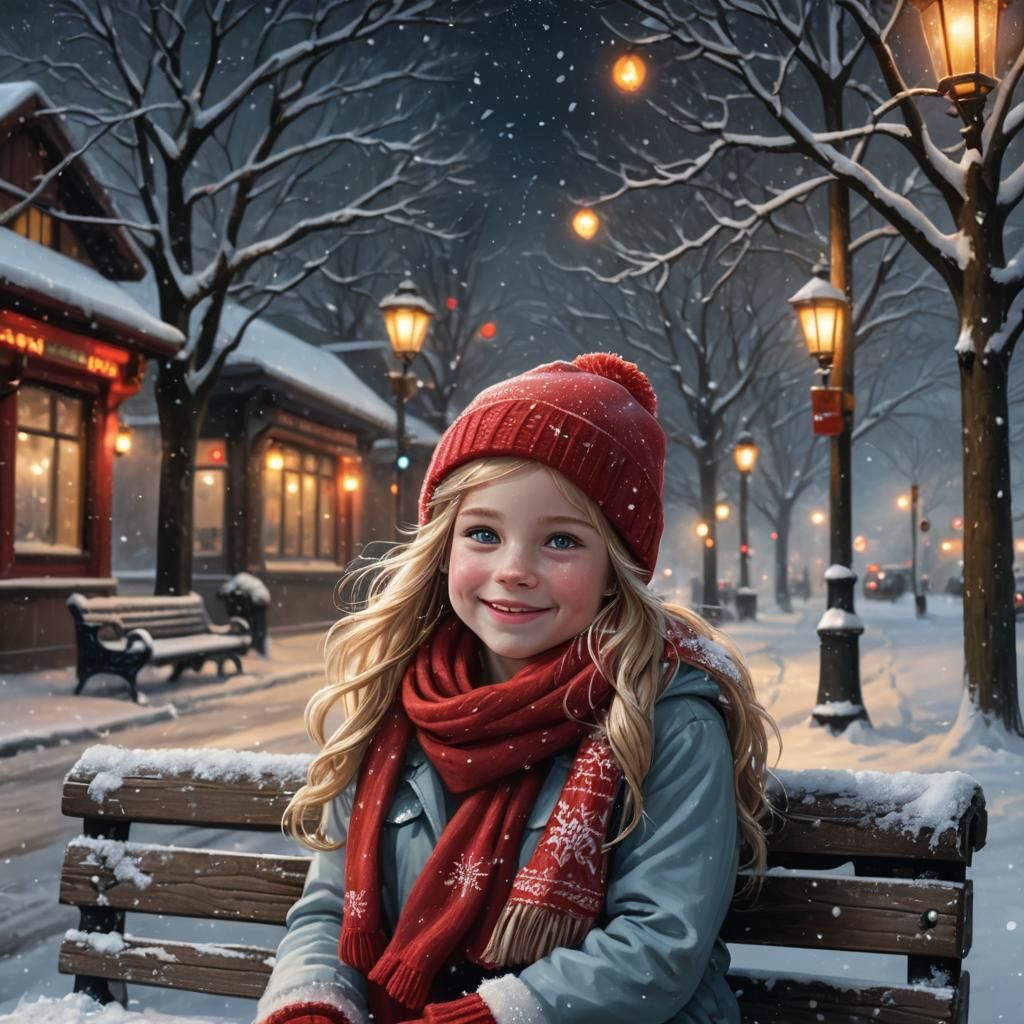 Cute Girl in Winter Scene with Christmas Lantern